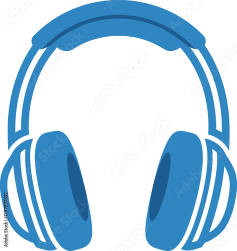 Blue headphones with white stripes on a white background.