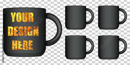 Black ceramic coffee mug mockup template with customizable design