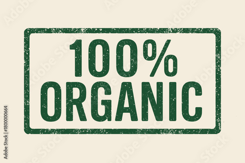 Rectangular stamp 100% ORGANIC condensed uppercase letters forest green ink print pattern vintage texture