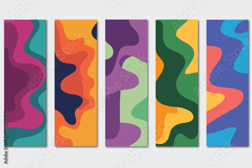 Colorful Abstract Wavy Pattern Set – Modern Geometric Fluid Shapes Background Collection