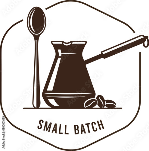Small Batch Turkish Coffee Cezve Logo Vintage Brown Badge Design Vector Illustration 