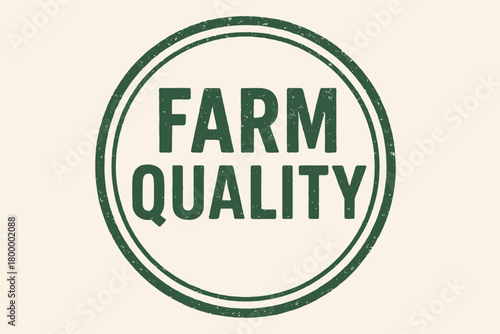Round badge FARM QUALITY uppercase forest green tone faded ink pad effect classic double ring border