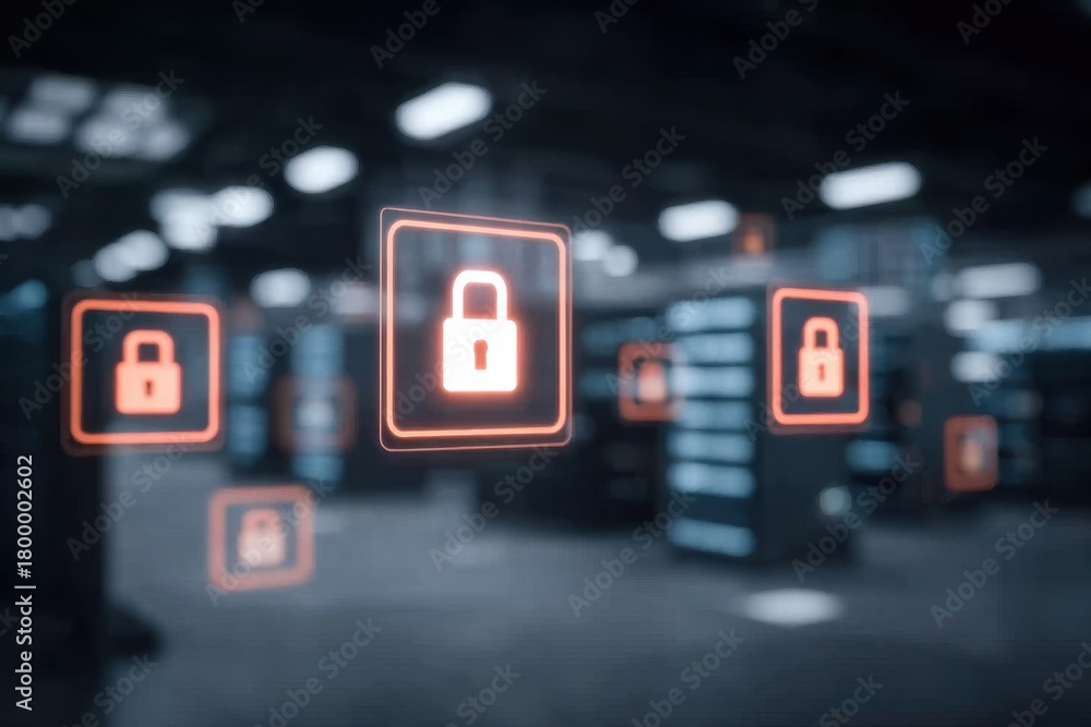 Fototapeta premium The corporation's database server processes voice protocols controlled by innovative software, with the firewall ensuring all network traffic is monitored and protected