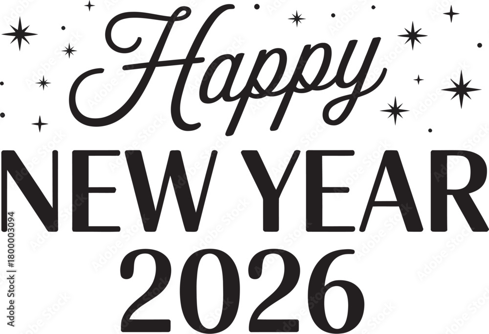 Fototapeta premium Happy New Year 2026 Greeting with Festive Stars and Sparkles