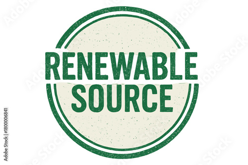 Round seal RENEWABLE SOURCE uppercase letters green ink pad texture grainy print marks circular double border
