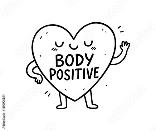 handdrawn cute doodle style body positive heart vector line illustration
