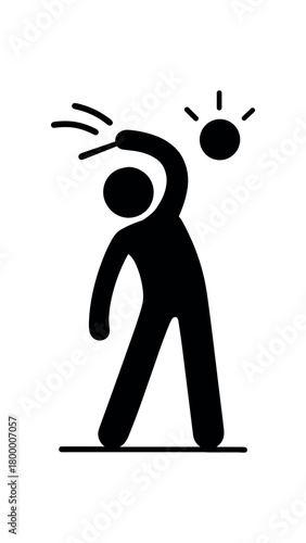 person doing morning stretch flat black solid vector illustration isolated on white background