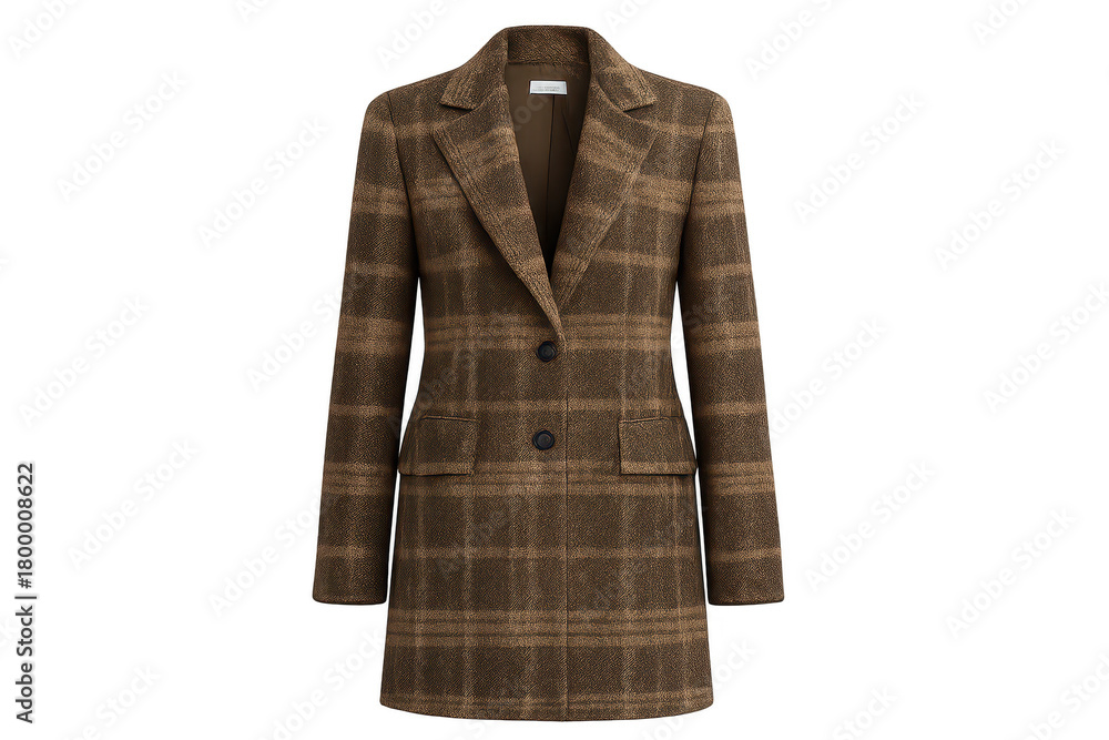 Naklejka premium Elegant brown plaid blazer isolated on transparent background, modern look