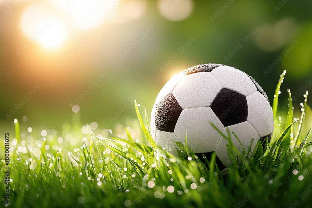 Fototapeta premium Soccer Ball on Grass — Sunset Bokeh