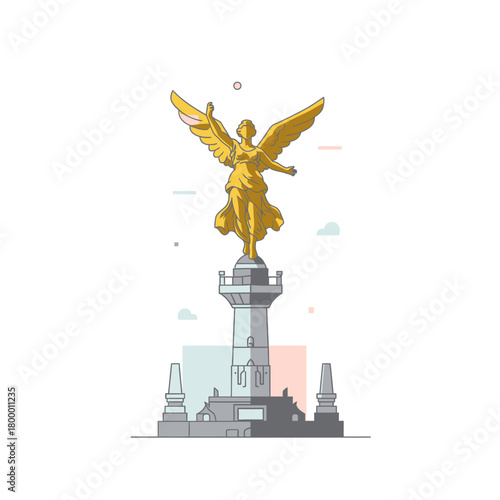 Torre Eiffel Mexico City Angel of Independence Vector
