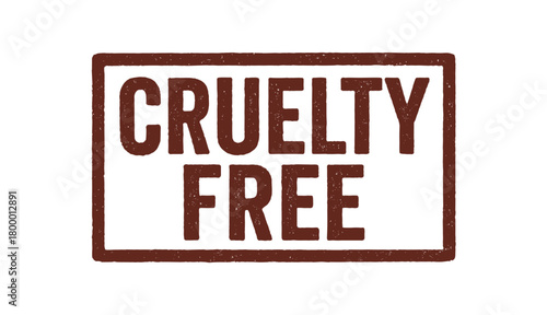 Rectangular seal CRUELTY FREE condensed bold dark red tone ink texture rustic layout