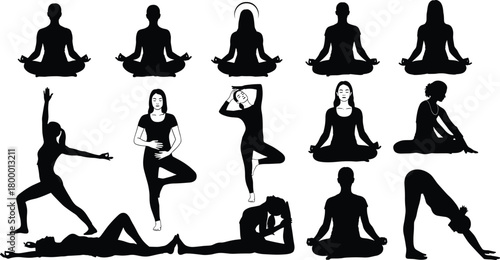 yoga, meditation, silhouette, posture, pose, balance, flexibility, mindfulness, wellness, exercise, spiritual, body, motion, icon