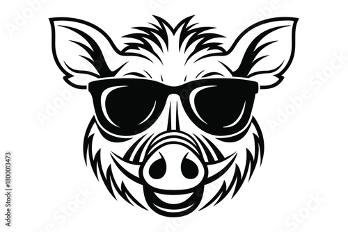 Bold monochrome boar with sunglasses showcases a stylized, cool, and confident expression