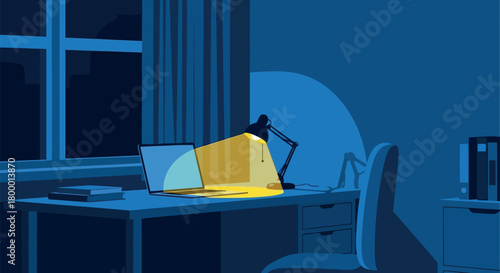 Late night studying with laptop glow in dim room, perfect for back to school, college life, work from home, or cozy student lifestyle concepts