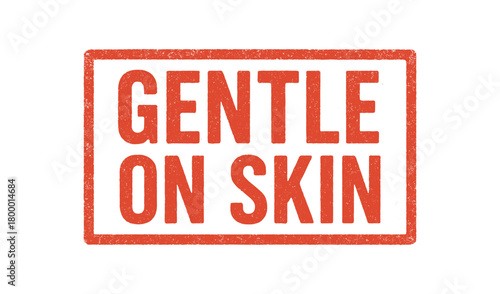 Rectangular seal GENTLE ON SKIN condensed bold light red ink texture realistic print marks
