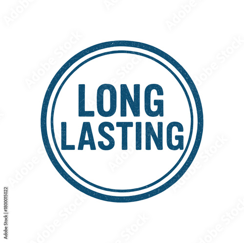 Round rubber stamp LONG LASTING uppercase blue tone grainy texture classic circular outline