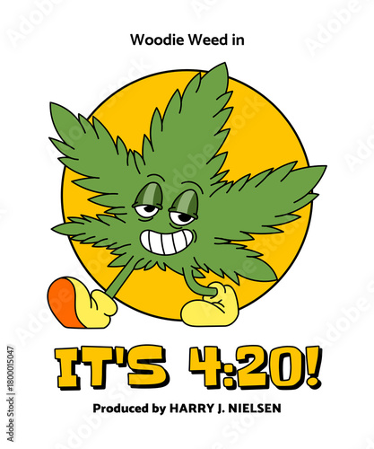 Yellow Background Weed Cartoon – Funny Cannabis Leaf Art | Bold Typography 420 Design with Chill Vibes, Trippy Aesthetic & Bright Yellow Poster for Stoner Humor and Weed Lovers