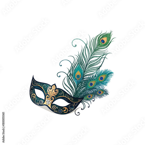 Elegant Peacock Feather Masks Carnival, Party, Design Elements