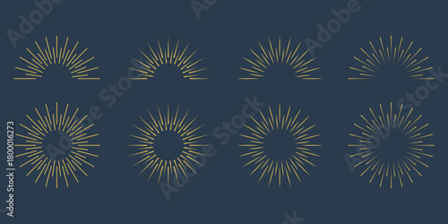 Abstract boho sun set, sunburst. Bohemian minimalist linear sunrise and sunset icon collection. Bohemian Sunburst and Sunrise Icons Set Mystical Symbols. Sun rise set, sunset vector icon, sunburst ray