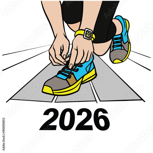 Athlete tying running shoe laces, preparing for 2026 fitness goal journey
