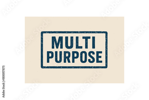 Rectangular badge MULTI PURPOSE condensed font navyblue ink tone print texture