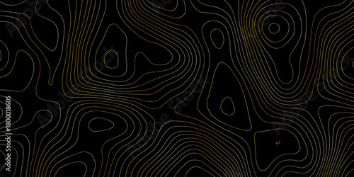 black background with an abstract topographic map pattern featuring wavy contour lines, pattern design element  for geographical representation