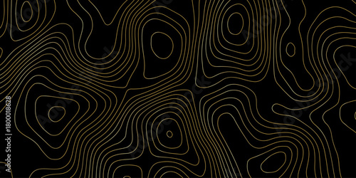 black background with an abstract topographic map pattern featuring wavy contour lines, pattern design element  for geographical representation