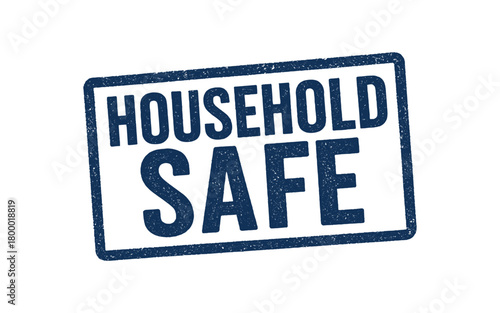 Rectangular label HOUSEHOLD SAFE condensed bold blue ink texture print realistic pad texture