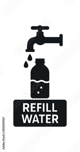 refill water station flat black solid vector illustration isolated on white background