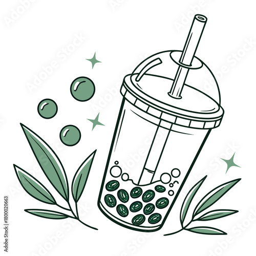 Hand drawn bubble tea with tapioca isolated on illustration
