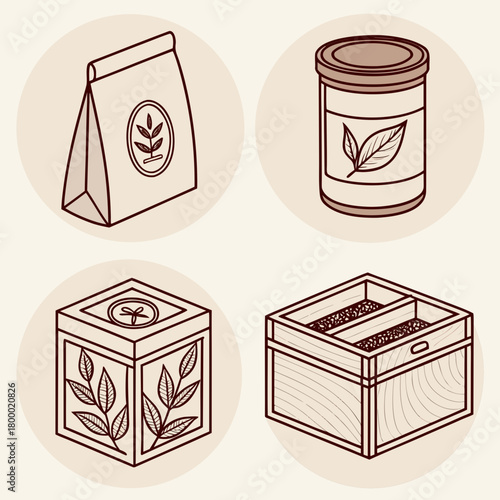 Set of tea packaging isolated on