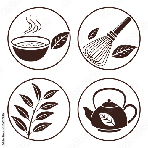 Collection of matcha tea icons isolated on in vector format