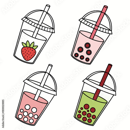 Collection of bubble tea icons isolated on in vector format