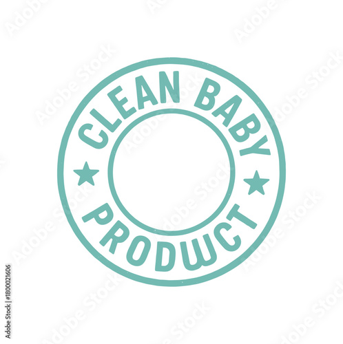 Round rubber stamp CLEAN BABY PRODUCT uppercase bold pale turquoise ink smooth pressure gentle texture