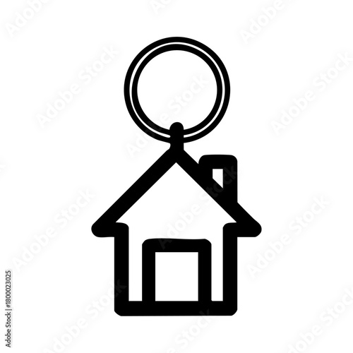 Simple house-shaped keychain symbolizing real estate ownership, moving day, home security and property rental.