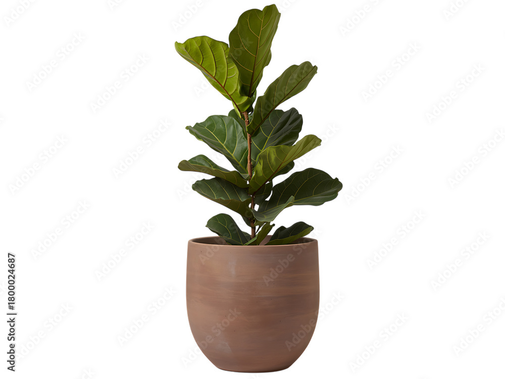 Fototapeta premium Fiddle leaf fig plant in a terracotta pot isolated on transparent background