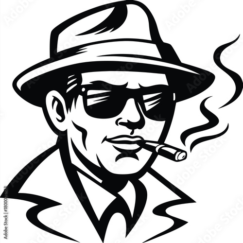 illustration of a man wearing sunglasses and hat smoking a cigar