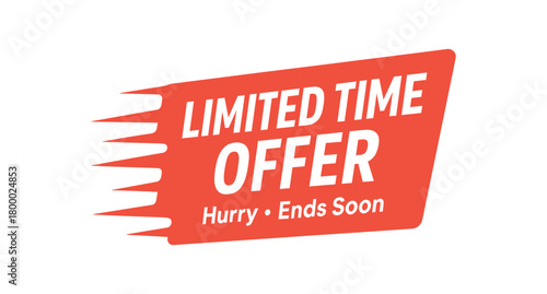 Flat vector banner design text LIMITED TIME OFFER subtitle Hurry Ends Soon dynamic red speedline shape white background