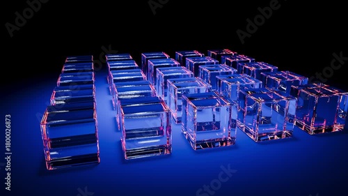 
The movement of various colored geometric shapes in the shape of a cube