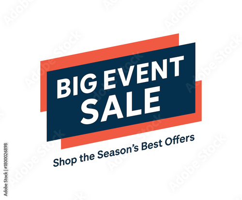 Flat vector banner design text BIG EVENT SALE subtitle Shop the Season Best Offers red and navy overlapping rectangles modern flat layout