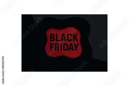 flat vector banner BLACK FRIDAY papercut layers (black/gray) with red inner layer revealing headline layered depth shadows elegant premium look