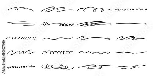 Line hand drawn doodle set presenting diverse stroke contour wave swirl curve scribble shape form sketch elements for illustration projects and design