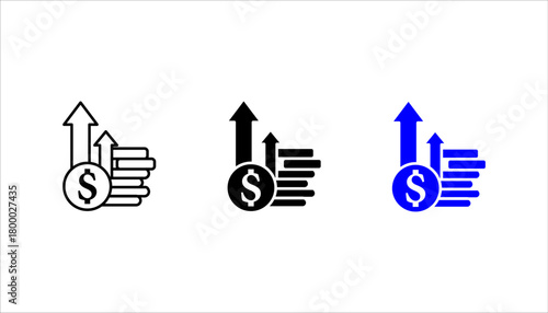 money-growth-arrows-icon set. vector illustration, pictogram isolated on white background. color editable