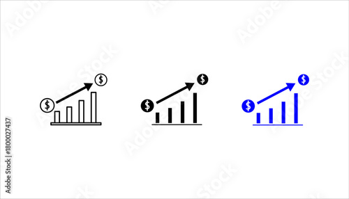 financial-bar-chart-dollar-icon set. vector illustration, pictogram isolated on white background. color editable