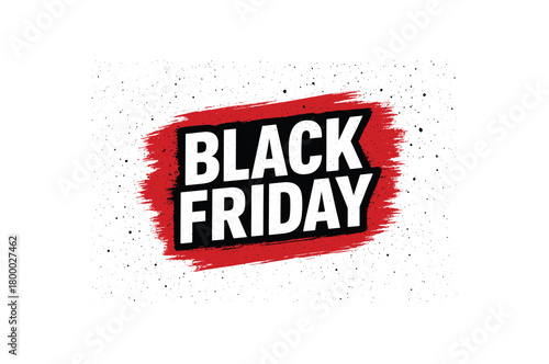 flat vector banner BLACK FRIDAY brushstroke red swash behind headline paint splatter specks gritty but clean vector urban streetsale vibe