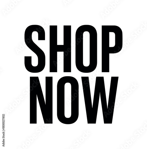 Clean bold typography with text SHOP NOW modern condensed font geometric layout isolated on white background minimal vector design commercial lettering style