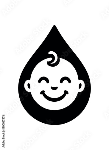no tears formula drop with smiling baby face flat black solid vector illustration isolated on white background