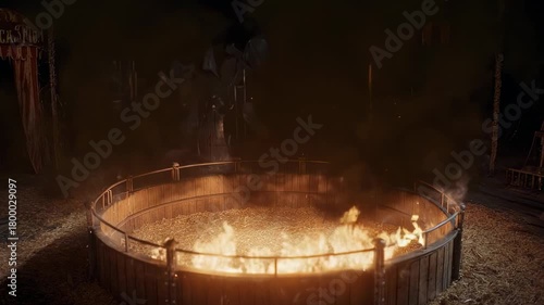 Burning Circus Ring: Dramatic Flames, Smoke, and Mysterious Figures