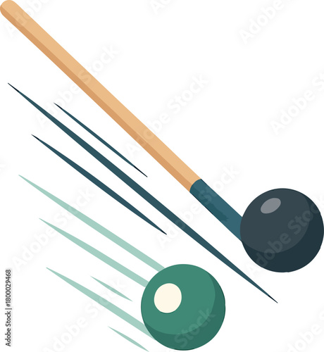 Billiard cue striking a green ball with motion lines