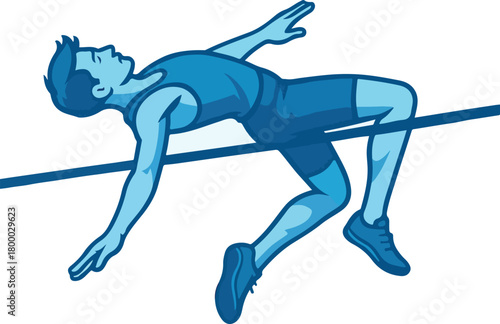 Blue athlete jumping over high bar high jump sport